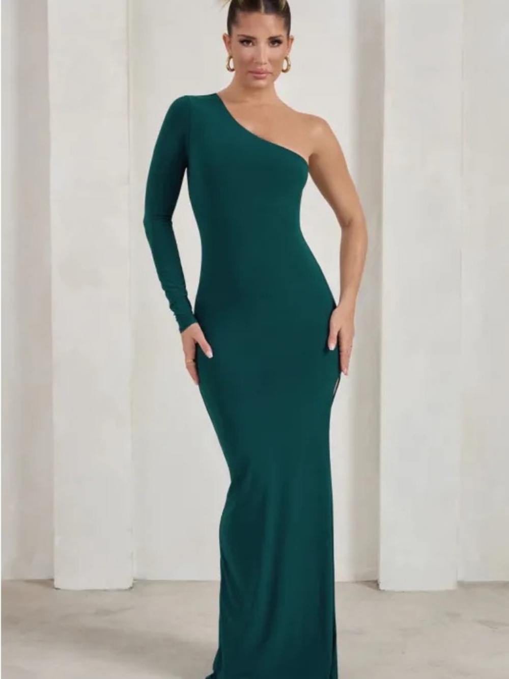 Club L London One-Shoulder Emerald Green Evening Gown